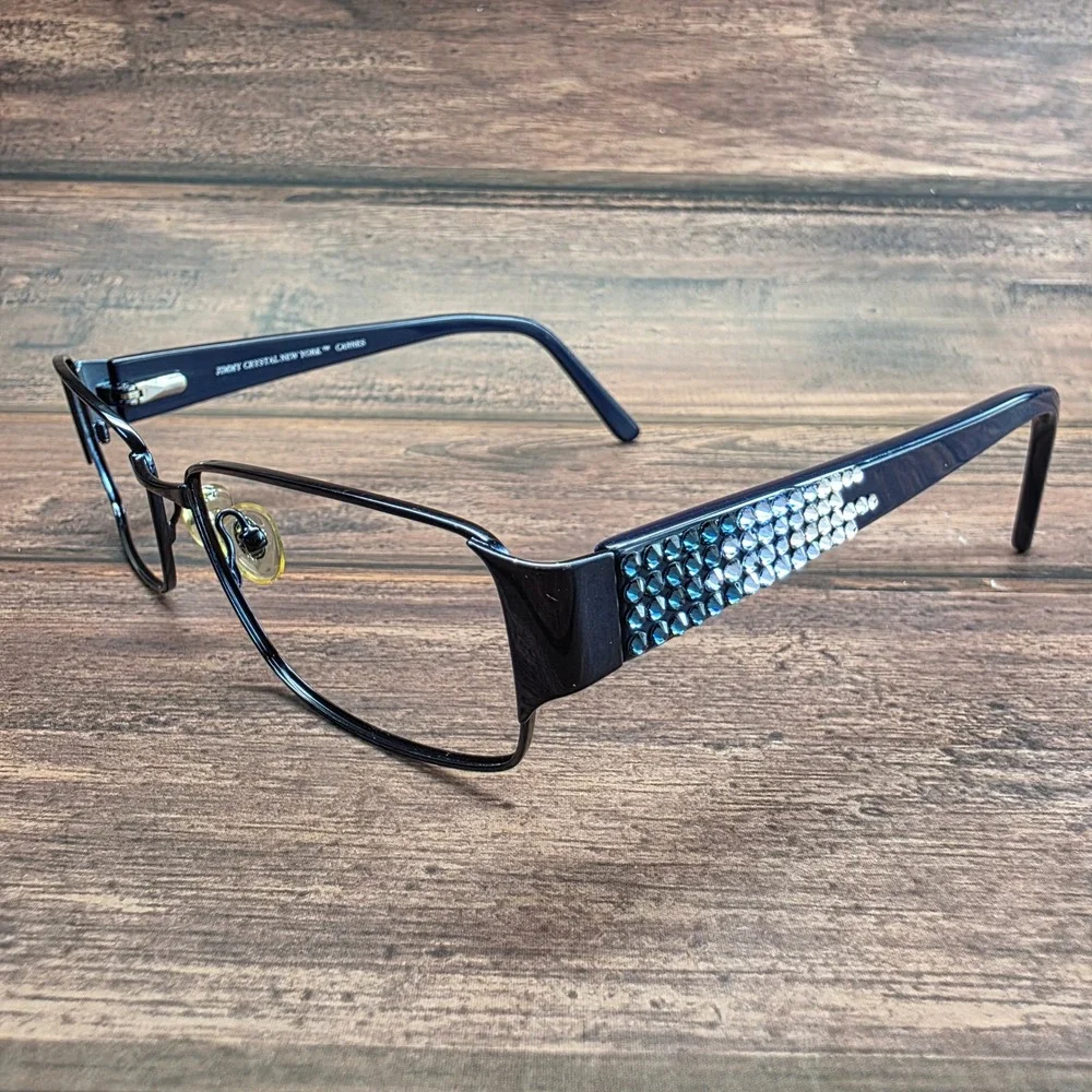 Jimmy Crystal New York Cannes Navy Blue Swarovski Crystal Eyeglass Frames 140